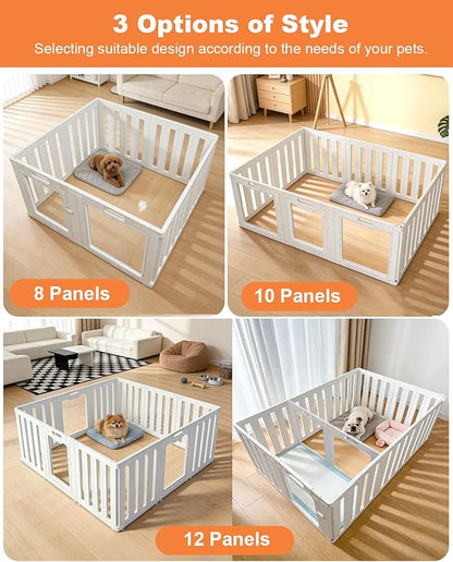 Acrylic Indoor Dog Playpen with Heavy Duty Door Lock,24" H 12 Panels DIY Puppy Playpen Pet Play Pen for Small Animal, Easy Assemble and Clean Plastic Pet Fence,White