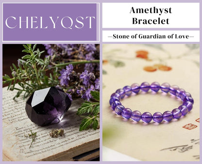 CHELYQST Amethyst Bracelet - Stone of Guardian of Love,Stretch Natural Stone Crystal Beads Jewelry Gifts for Women Men Unisex Adult,8mm