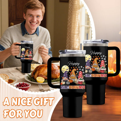 Uibunoo Christmas Tumbler with Handle, Gnome Gifts for Women Men, 40 Oz Fall Gnome Pumpkin Travel Tumbler Coffee Cup Water Bottle, Autumn Thanksgiving Christmas Party Gift for Women, 1 PCS