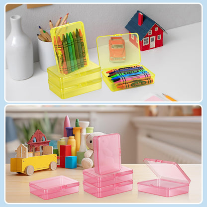 Dcocdeely 25 Pcs Plastic Crayon Box, Mini Plastic Storage Containers with Lid 4.5x3.4 Inches Clear Rectangle Box Small Storage Boxes for Crafts Jewelry Beads, Office Supplies (Pink)