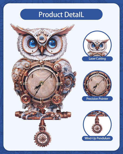 Rnfinewow 3D Wooden Puzzles for Adults, 3D Puzzle Owl Clock Kit (with Pendulum), Mechanical Owl 3D Puzzles for Adults Home Decor DIY Clock Puzzle Gifts for Women Men