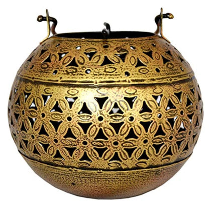 eTroves Handmade Moroccan Lanterns Hanging & Table Top Tea Light Candle Holder Round Tealight Stand for Indoor Outdoor Golden Hanging Tea Light Holder
