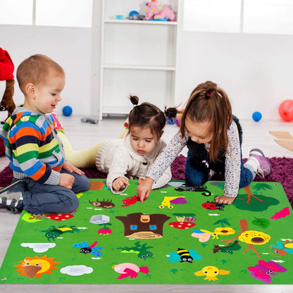WATINC Insect Teaching Felt Board Story Set 3.5 Ft 45Pcs Preschool Bug Animals Caterpillar Bee Butterfly Dragonfly Storytelling Flannel Early Learning Play Kit Wall Hanging Gift for Toddlers (Green)