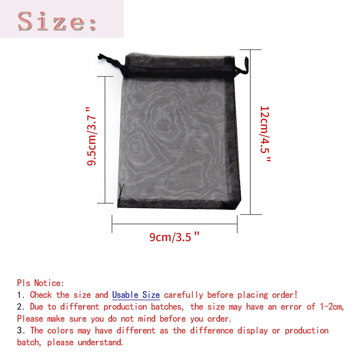 Bezall 100Pcs Black Organza Bags 3.5x4.5 Inch, Small Mesh Bags Drawstring Jewelry Candy Pouches Funeral Halloween Party Favor Bag