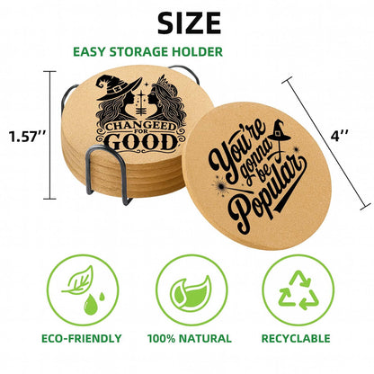 Cegkuc Coasters Witch for Drinks with Holder Set of 6, Wicked Cork Coaster Absorbent for Office Desk Cup Table Coasters Kitchen Decor House Warming Gifts for New Home Couples, Round 4"