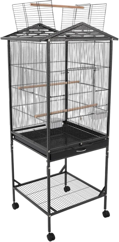 Bird Cage with Stand 54 Inch Birdcages with Pull-Out Tray, Rolling Bird Cage Stand with Wheels for Parakeets, Parrot, Cockatiel, Pigeon, Finch Cage for Birds(Black)