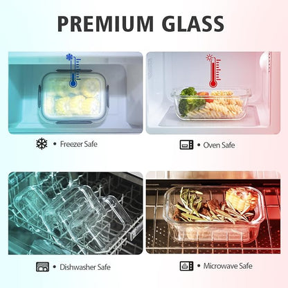 S SALIENT 24 Pieces Glass Food Storage Containers with Lids,Glass Meal Prep Containers Set with Locking Lid,Airtight Glass Lunch Container for Kitchen,BPA Free(12 Lids & 12 Containers)