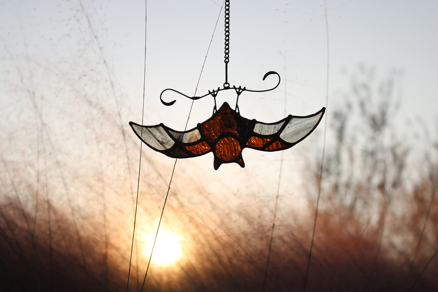 BOXCASA Bat Stained Glass Window Hangings, Bat Suncatcher Halloween Decoration,Bat Decor Hanging for Home, Office, Kitchen,Living Room