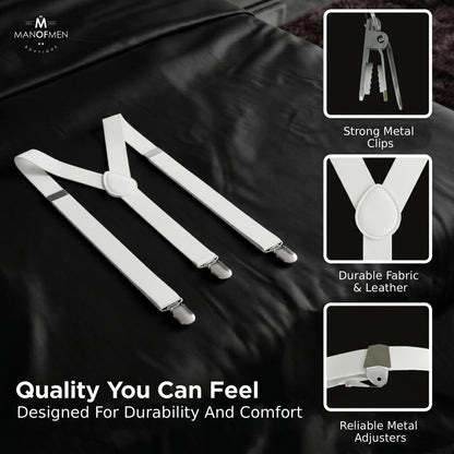 Suspenders for Men Heavy Duty – Adjustable 1” Y-Back Men's Suspenders for Dress Pants | Strong Metal Clips, Durable Elastic Straps, Leather Reinforcement – Comfortable, Formal, Pack of 12