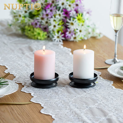Set of 2 Black Iron Pillar Candle Holders Spike Candle Holder 3.6"/ 9cm Diameter. Ideal for Wax or LED Candle Gardens, Spa, and Aromatherapy, Incense Cones, Wedding, Party, Spa, as Pedestal