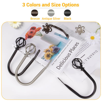 USFOOK 2 Pack Curtain Holdbacks, Decorative Window Drapery Tiebacks (2 Pack/1 Pair), Curtain Tie Back Hooks for Wall with Antique Silver Twisted Cage Finials (3.45" L x 5.35" W)