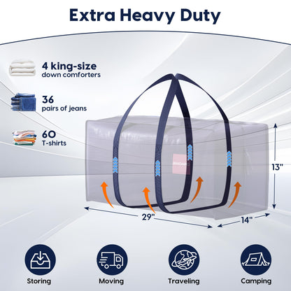 RMOHRO 6 Pack Moving Bags Heavy Duty 210GSM with Full-Open Side Zipper, 93L 220lbs Waterproof Foldable Storage Totes for College Dorm Move-In, Moving Boxes Alternative & Home Organization, Blue