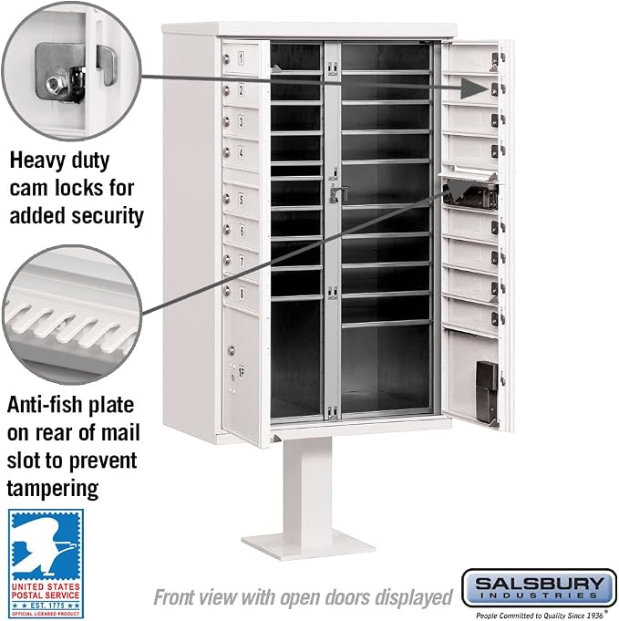 Salsbury Industries 3316WHT-U 16 A Size Doors, Type III Cluster Box Unit, White, for use with USPS Lock