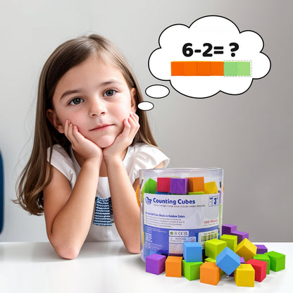 Pairez Toys Foam Counting Blocks, 105 Pieces 1 Inch Soft Rainbow Math Counters Cubes, Math Manipulatives Preschool, Classroom Learning Supplies, Stacking Blocks for Kids Ages 3+