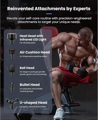 BOB AND BRAD A2 Ultra Massage Gun with Red Light Infrared Heat Head, FSA Eligible/HSA Eligible, Pro Percussion Massage Gun Deep Tissue for Fast Pain Relief, Handheld Sore Muscle Massager for Back Leg
