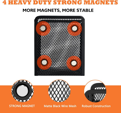 Magnetic Pencil Holder - Extra Strong Magnets Mesh Marker Holder Perfect for Whiteboard, Refrigerator and Locker Accessories (1 Basket, 2 Packs Black)