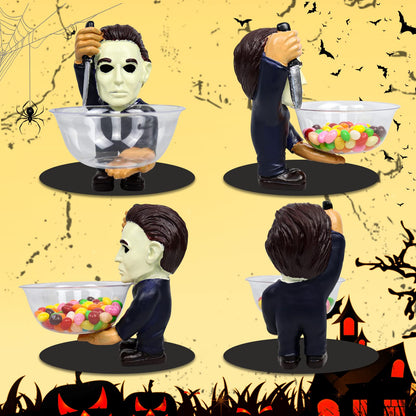 GOBWCOT Halloween Candy Bowl Holder Horror Movie Gnomas Candy Dish Scary Killer Figurines Statue Kitchen Ornaments Jar (Statue A)