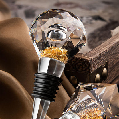 Halyuhn 100% Glass Wine Stopper 1Pcs, Elegant Wine Stopper with Gold Foil for Kitchen Wine storage, Decorative Crystal Round Wine and Beverage Bottle Stopper, Made of Premium Glass and Silicone, Clear