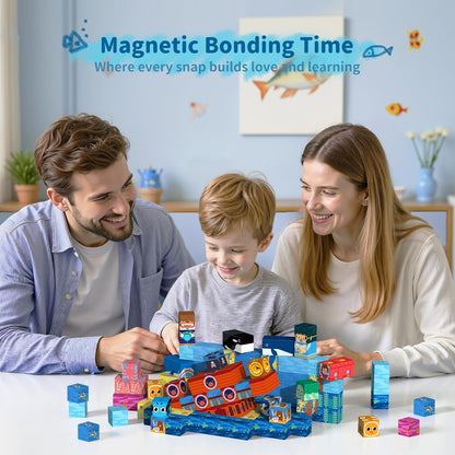 VNLINA Magnetic Building Blocks for Kids - 154Pcs Magnetic Cubes STEM Montessori Sensory Toys Set Creative Gift for Boys Girls Ages 3 4 5 6 7 8 9 10+