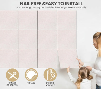 Large Cork Board Alternative 36" X 24" Bulletin Board - 6 Pack Removable Felt Wall Tiles with 20 pushpins, Large Cork Boards for Walls Cork Board for Office Pin Board Tack Board - Oatmeal