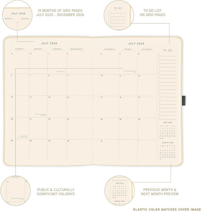 July 2025 – Dec. 2026 Planner by Graphique, Weekly and Monthly Planner, 18 Months Calendar, Hardcover, Peanuts Pink Floatie, 6” x 8”