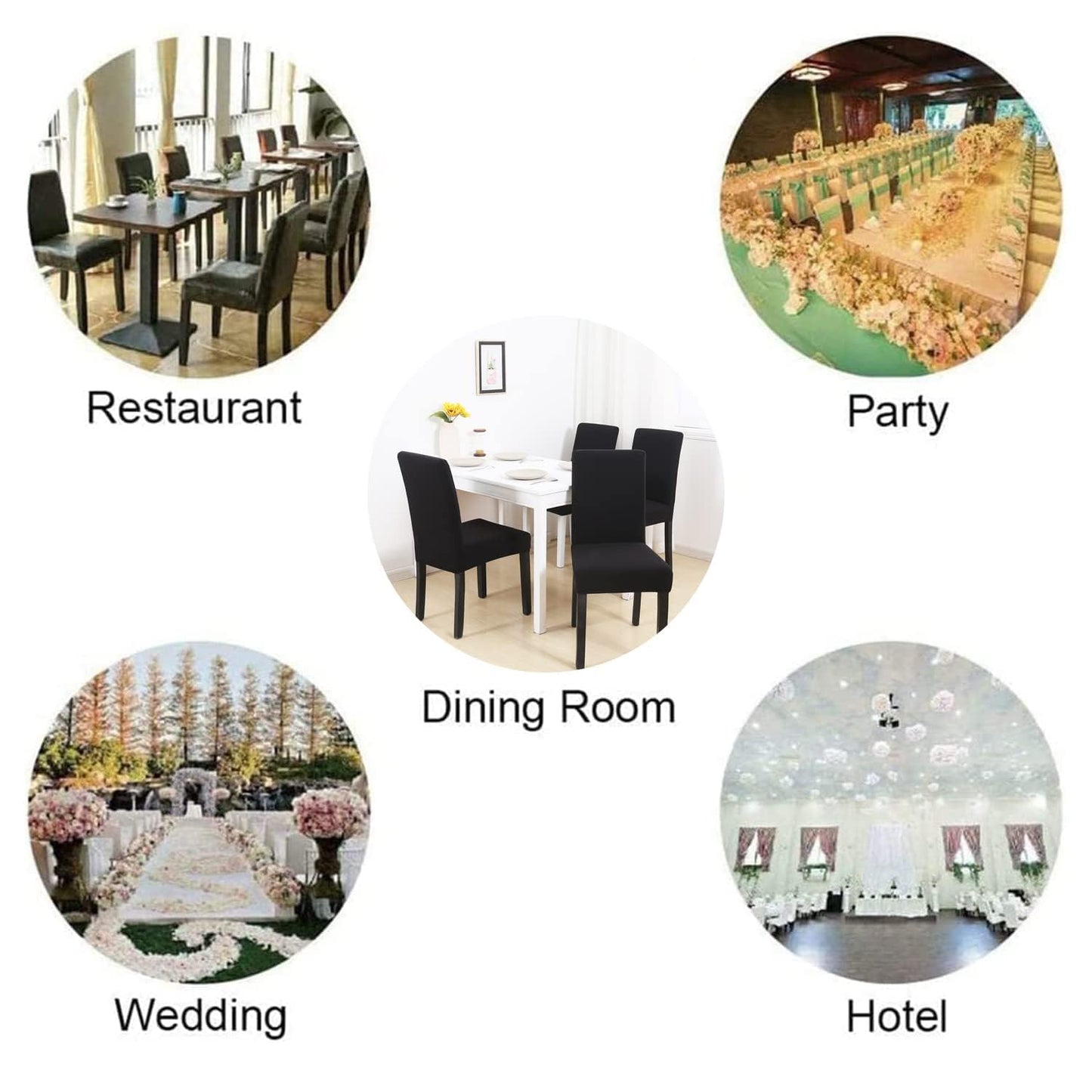 DLMWELL Stretch Chair Covers Slipcovers Set of 6 Black Stretchable Dining Chair Slipcover Washable Removable for Kitchen,Hotel,Restaurant