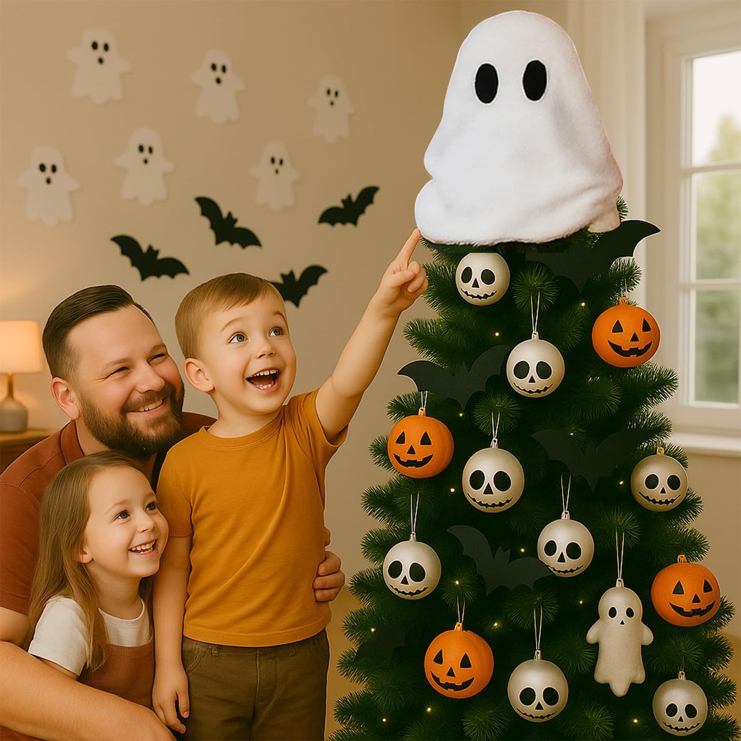 Gejoy Halloween Ghost Tree Topper Decor 13 Inches White Ghost Elf Halloween Tree Topper Ornaments for Holiday Party Favors Supplies Decor
