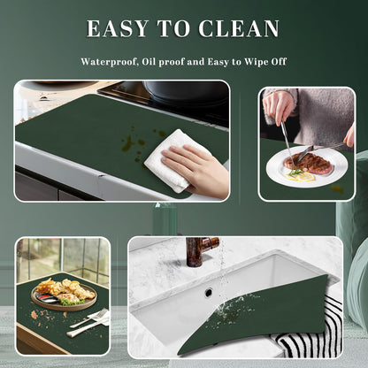 BLESWIN Faux Leather Placemats, PU Dining Table, Waterproof and Oil Resistant Easy to Clean, Heat Resistant Reversible Use Table Mats for Kitchen, Dining Table, Outdoor – 12 × 17 Inch, Forest&Grey