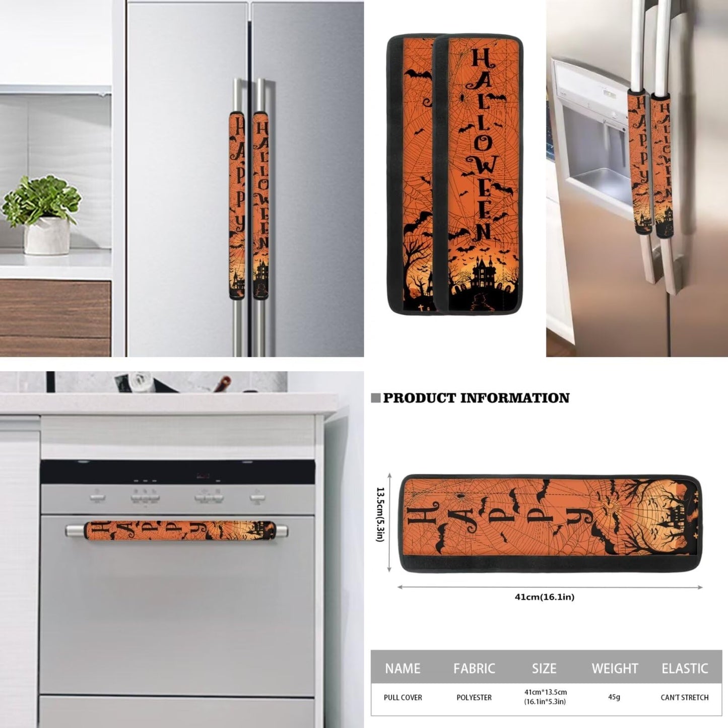 Biyejit Halloween Castle Refrigerator Handle Covers Set of 6, Kitchen Decor Anti-Skid Fridge Handle Cover Appliance Handle Covers for Microwave Dishwasher Stove Oven Fridge Door