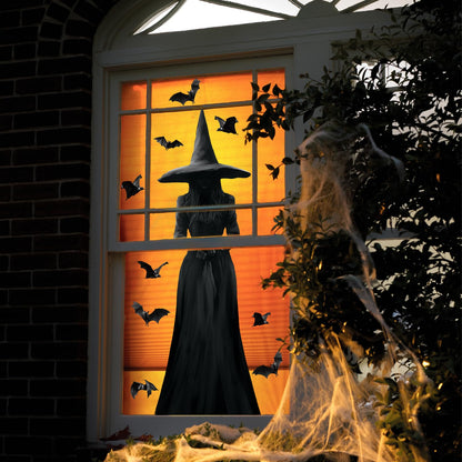 Halloween Decorations Window Clings Decor: 3pcs Large Realist Dark Witch Bats Silhouette Halloween Decals Cling Indoor, Scary Creepy Style School Home Office Party Supplies for Glass Windows