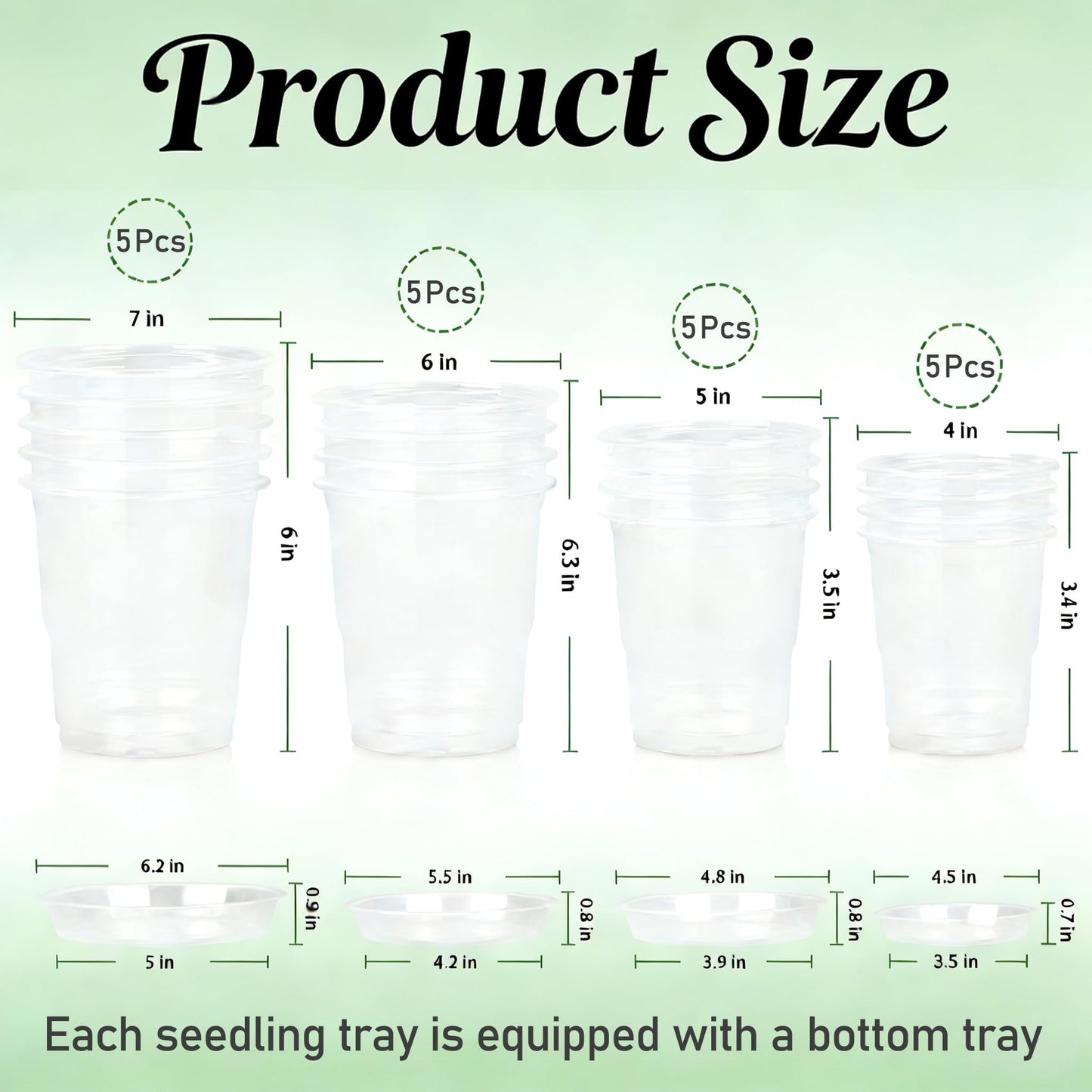 Frukwoc 4/5/6/7 Inch Clear Nursery Pots 20 Pack, Assorted Size Plastic Plant Pots with Drainage Holes, Transparent Flower Pots for Indoor Outdoor Seedlings Gardening (4+5+6+7 Inch)