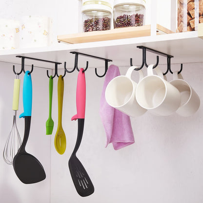FOMANSH Mug Rack Under Cabinet - Coffee Cup Holder, 12 Mugs Hooks Under Shelf, Display Hanging Cups Drying Hook for Bar Kitchen Utensils Black