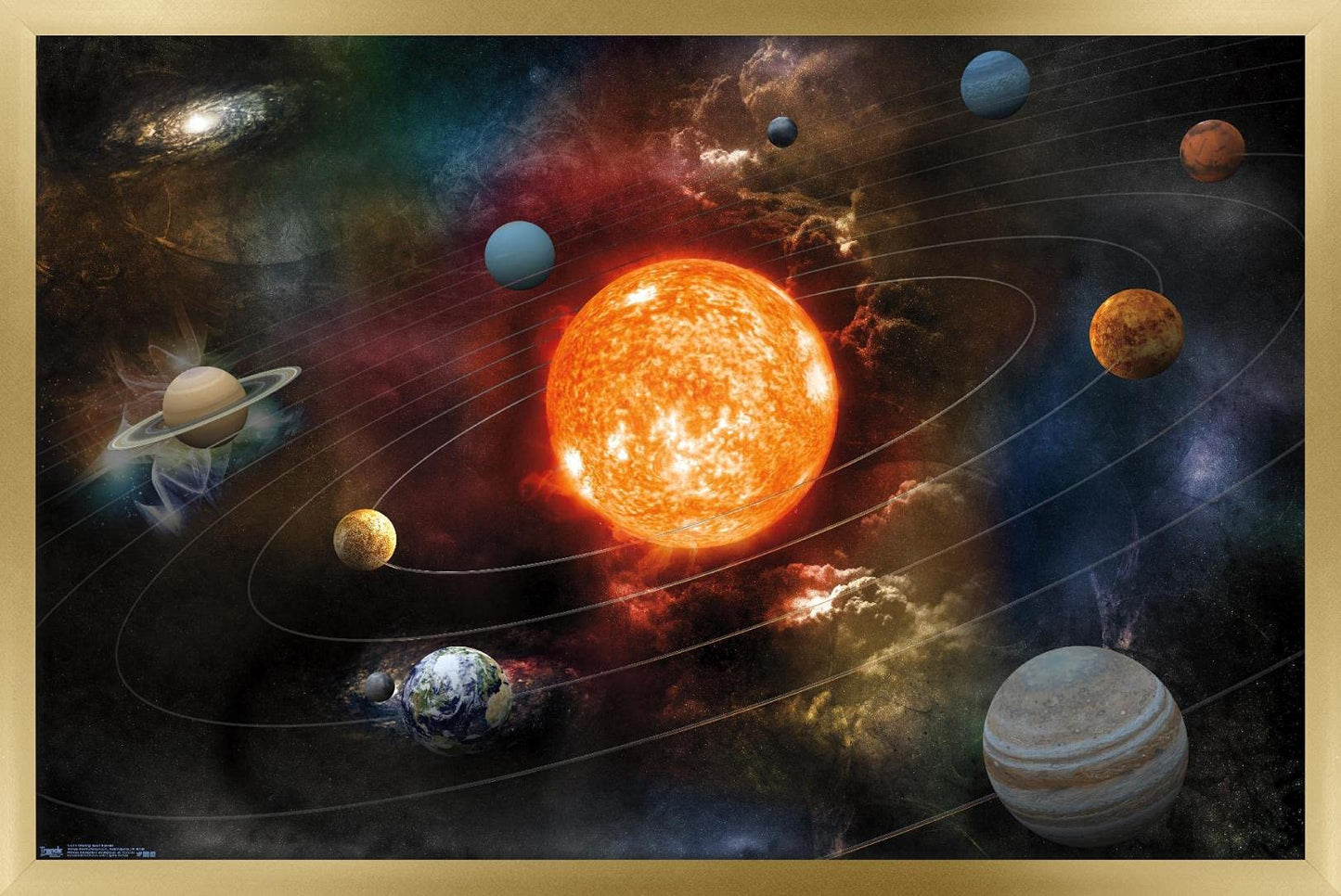 Orbiting Solar System Wall Poster, 34L" x 22.4W", Gold Framed Version