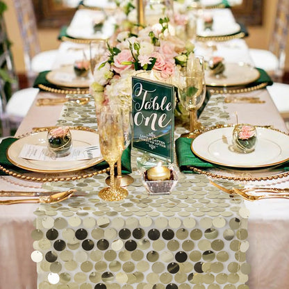 Pufogu 12 x 108 Inch Sequin Table Runner, Champagne Glitter Premium Big Sequin Table Runner, Rectangle Table Runners for Halloween, Christmas, Wedding Party, Birthday Party, Banquet Decor (1 Pack).