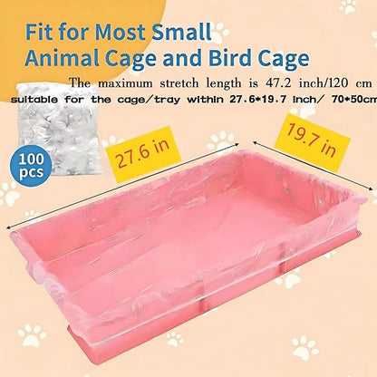 100 Pcs Disposable Cage Liners 27.6' X 19.7'' - Clear, Plastic Toilet Film for Bunny, Hamster, Totoro, Hedgehog, Guinea Pig & Small Animal Habitats