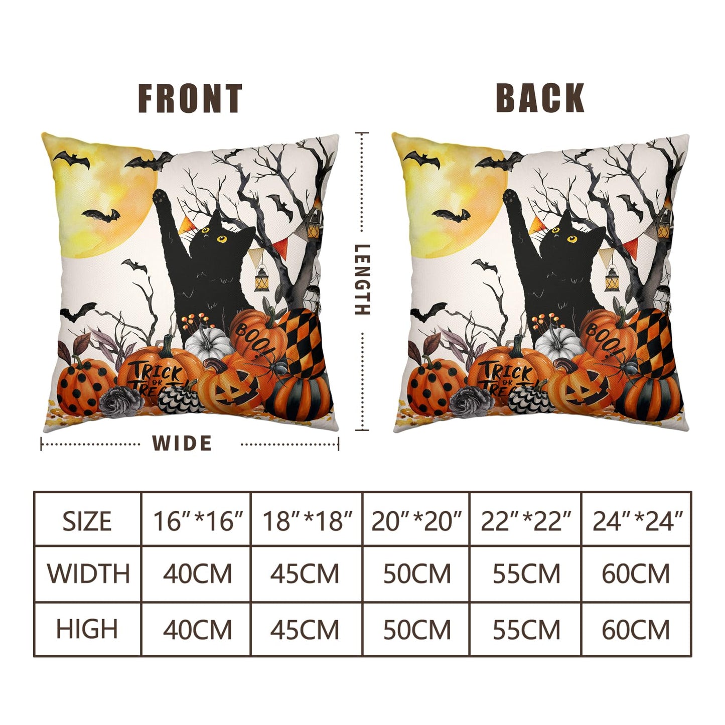 Wnoesat Halloween Outdoor Pillow Covers 18x18 Set of 2 Black Cat Pumpkin Moon Bat Throw Pillow Cases Ghost Spooky Boo Dog Skull Pillowcase Fall Holiday Decor for Home Sofa Couch