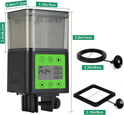 Lychee Automatic Fish Feeder USB Rechargeable 320ML Large Capacity Aquarium Fish Food Dispenser with Two Feeding Ring, Moisture-Proof-Aquarium Electric Timer Feeder for Vacation Business Trips