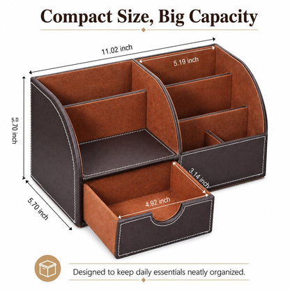 KINGFOM Cologne Organizer for Men, PU Leather Dresser Organizer with Drawer, Countertop Cologne Holder for Watch, Wallet, Keys, Sunglasses, Bathroom Bedroom Nightstand Organizer, Gifts for Men Brown