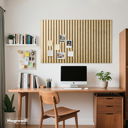 Cork Board Tiles for Wall with Push Pins, Removable 48" x 24" Slat Bulletin Board Sets, Adhesive Pin Board | Magrowill 6 Packs Felt Panels for Interior Wall Decor
