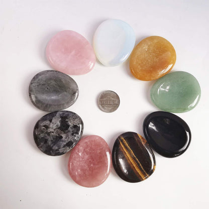 Bacatgem Natural Black Labradorite Water Drop Chakra Thumb Worry Stone,Stress Relax Healing Reiki Crystal Pocket Palm Stones