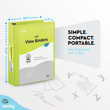 Enday 3 Ring Binder 1.5 Inch, Green Heavy Duty Three Ring Binder, 325 Sheets Capacity - 1.5 Inch Binder for Home School and Office