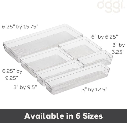 Oggi Clear Drawer Organizer - 6" X 6.25"- Ideal for Organizing Kitchen Drawers, Office, Desk, Silverware, Kitchen Utensils, Cosmetics and Bathrooms
