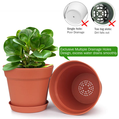 homenote Pots for Plants, 15 Pack 6 Inch Plastic Planters with Multiple Drainage Holes and Tray - Plant Pots for All Home Garden Flowers Succulents