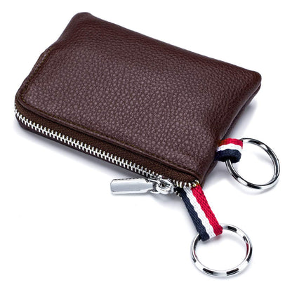 imeetu Leather Coin Purse Wallet, Mini Dual Keyrings Change Pouch Card Holder for Men Women (Coffee, standard)