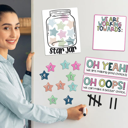 ForraFun Star Jar Classroom Behavior Chart Magnets Set – Oh Yeah Oh Oops We Are Working Towards Signs, Group Reward System for Teachers, Whiteboard Magnets for Classroom Management K-5