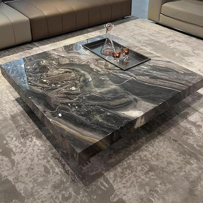 Modern Coffee Table for Living Room, 43.31" Large Square Living Room Table Gray Sintered Stone Tabletop with Black Stainless Steel Legs,Center Table for Home Office