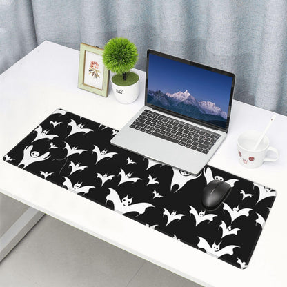 Halloween Goth Bats and Moon Gaming Mouse Pad, Large Non-Slip Rubber Base Mousepad XL 31.5x11.8in, Keyboard Mouse Mat, Desk Pad with Stitched Edges for Gamer Home&Office