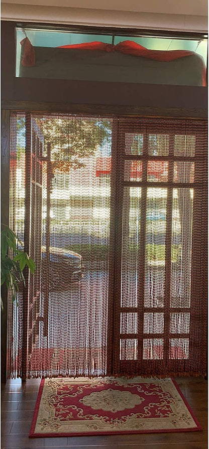 Madamera 45 String Natural Wood Beaded Curtains, Handmade High Density Retro Room Divider Panel, for Doorway/Hallway Decoration and Window Treatment (39" x 79")