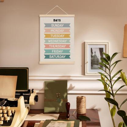 MOTERMATE Days of The Week Wall Art Poster for Kids, Boho Toddler Room Decor, Learning Educational Canvas Poster Hanger Frame for Toddlers Classroom, Kids Playroom Wall Hanging Banner Decor, 12x16Inch