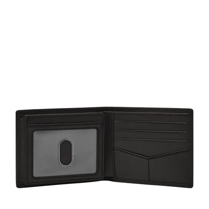 Fossil Men's Wallet, Derrick Leather RFID-Blocking Wallet, Bifold with Flip ID, Black